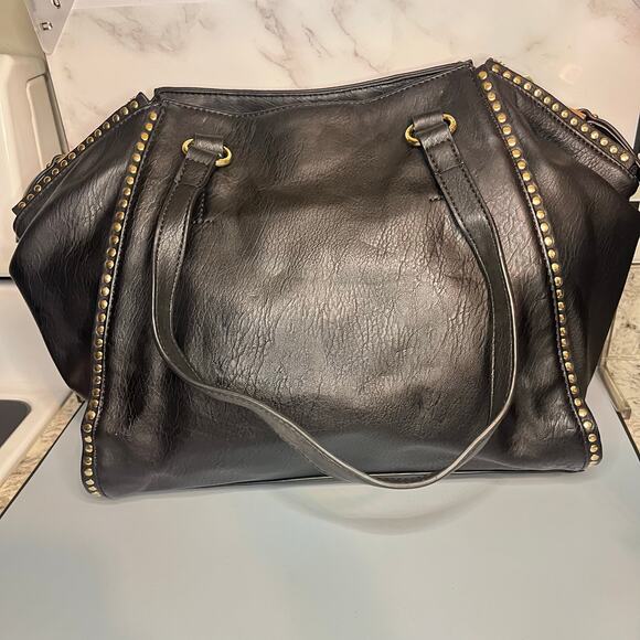 INC International Concepts Black Tote Bag w/ Gold Studs - Picture 2 of 14